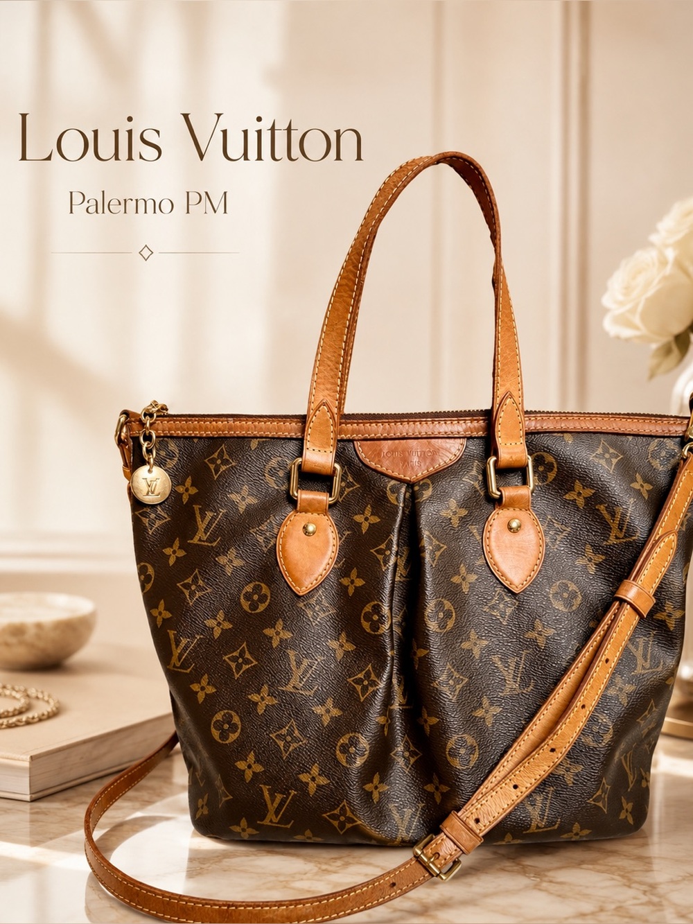 Louis Vuitton Monogram Canvas Brown and Tan Tote with Shoulder Strap